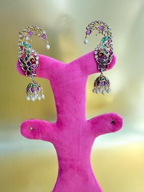 Multicolor Gold Jhumka Earrings with Pearls - Women Jewelry